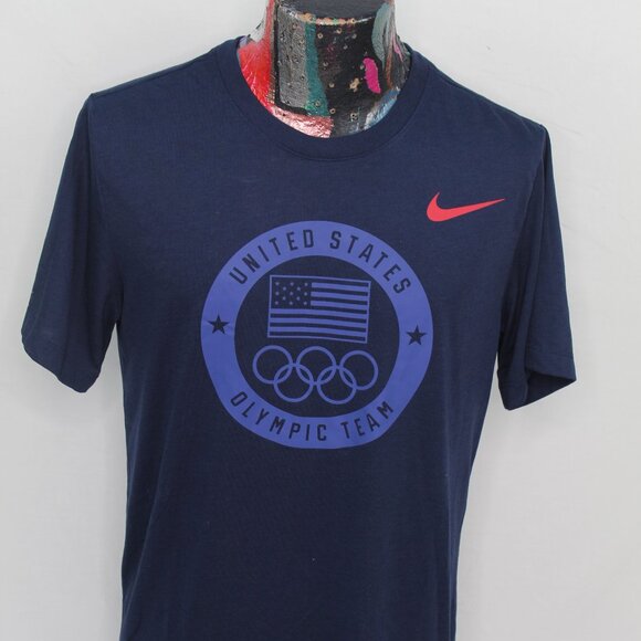 Nike Dri Fit USA American flag Olympic TEAM Blue Tshirt Medium - Picture 1 of 8